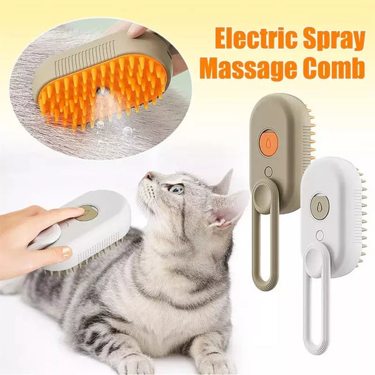 Electric Cat Steam Brush – 3-In-1 Pet Grooming Comb with Water Spray for Cats and Dogs, USB Rechargeable